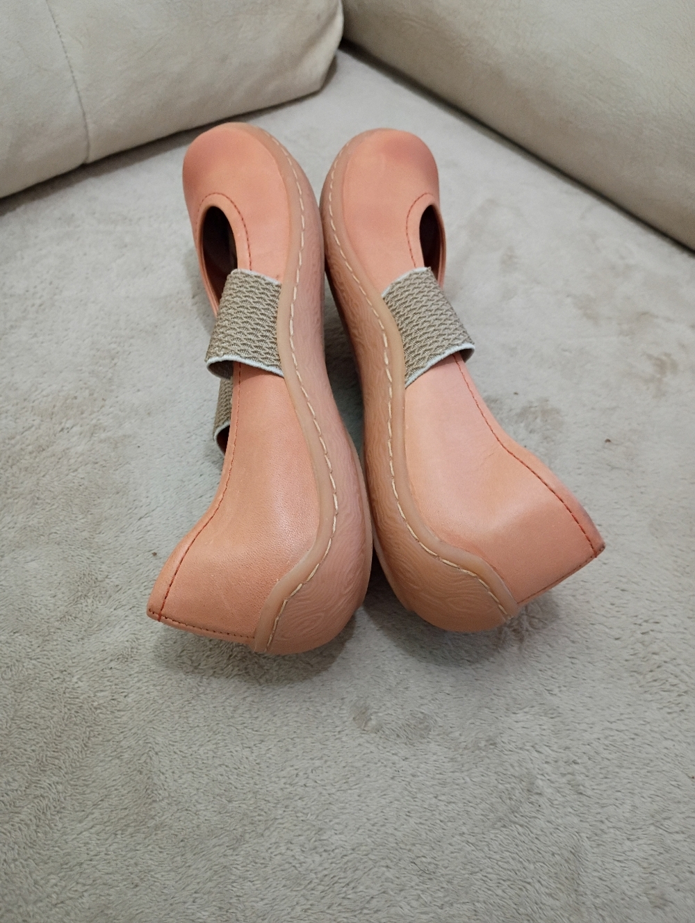 Peach Leather Mary Jane Flats with Elastic Strap - Picture 6 of 10